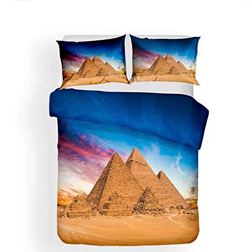 QRTQ Bettwäsche-Set 135x200cm Ägypten Pyramide Muster 3 Teilig Bettwäsche Set Mikrofaser Bettbezug mit 2 Kissenbezüge Weich und atmungsaktiv