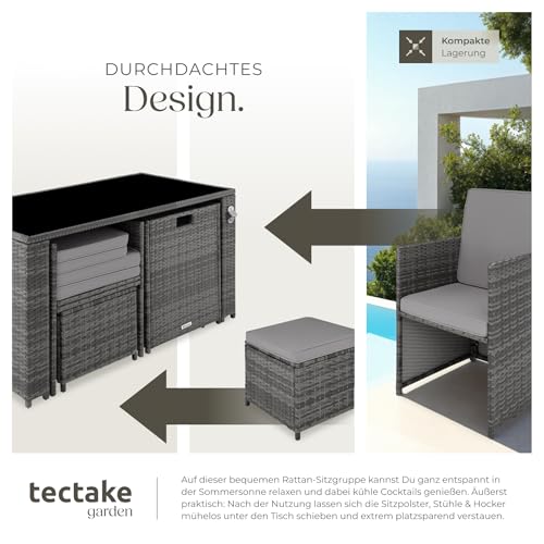 tectake Poly Rattan Sitzgruppe, 5- teiliges Lounge Gartenmöbel Set mit Tisch, Sessel & Hocker, Essgruppe für bis zu 4 Personen… – Ansicht 4