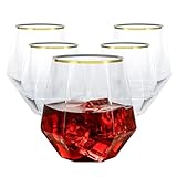 Goodluck 40 PCS Diamond Stemless Plastic Wine Whiskey Glasses, 12 Oz Disposable Cocktail Glasses, Suitable for Weddings, Birthday Parties, Family Gatherings, Bars, etc οΌGold rimmed cupsοΌ