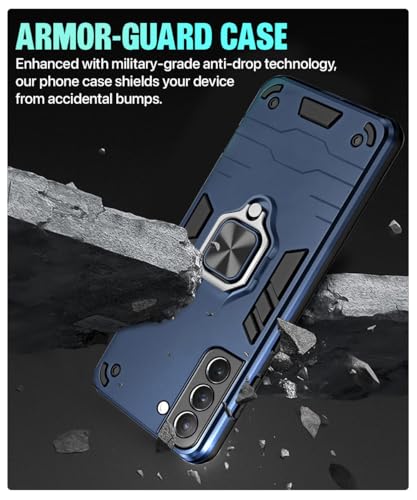 Image of WOW IMAGINE Shock Proof Back Case Mobile Cover for Samsung Galaxy S21 Plus (Armor | Hybrid PC + TPU | Full Protection with Ring Holder Kickstand | Blue)