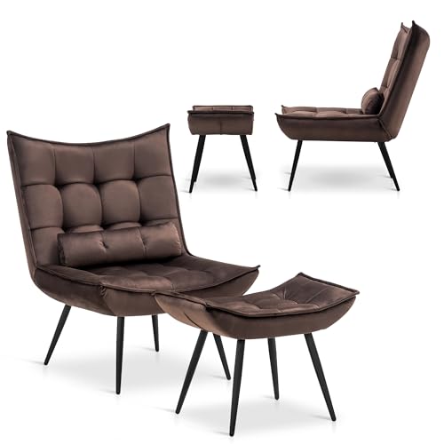 Sillón plegable de terciopelo color marrón miniatura 4