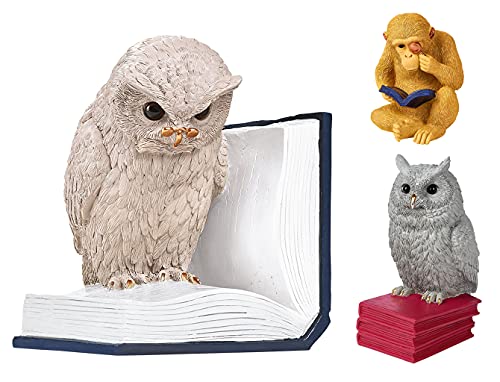 Moses. Buchstütze B-Uhu-ch - Deko Objekt für das Bücherregal, 3D Eule als Stopper für die Lieblingsbücher, 83357, Groß, Greige, Blau, Weiß