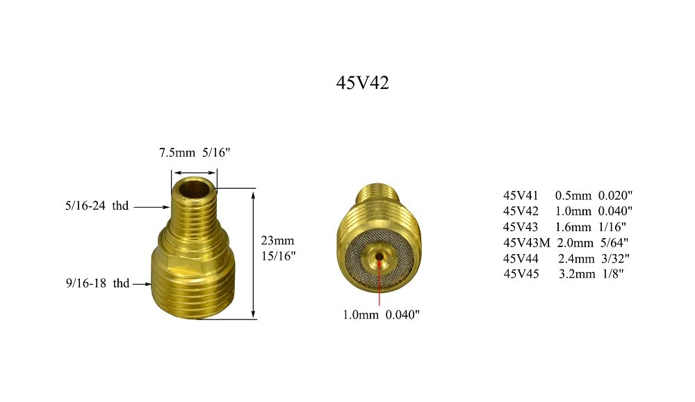 RIVERWELD Corps de Collet pour Diffuseur de Gaz TIG 45V 13N série Buses en Alumine Coupes en Céramique 13N 796F 53N 4#, 5#, 6#, 7#, 8# série pour SR WP 9 20 25 Torche de Soudage TIG 42pcs