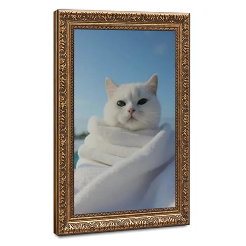Toile chat blanc yeux verts de decoration murale chambre et bureau