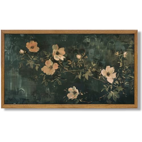 Aroutde Framed Moody Flowers Wall Art for Living Room,Vintage Dark