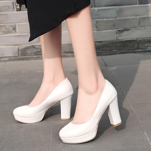 Asterisco Women Block Heel Pumps High Heel Shoes Round Toe Slip On Elegant Heels, Size 3-11.53