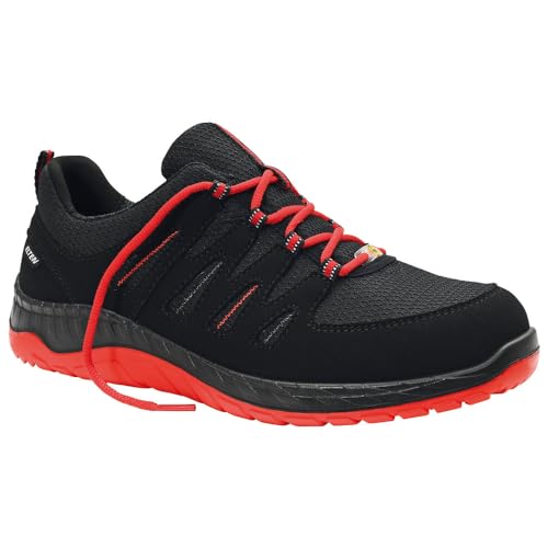 ELTEN Sicherheitsschuhe MADDOX black-red Low ESD S3, Herren, Textil, Stahlkappe, leicht, sportlich, Schwarz/Rot, Größe: 44