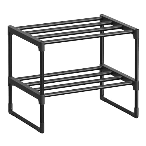 SONGMICS Shoe Rack, 2-Tier Shoe Organizer, Metal Storage Shelf, Upright or Upside Down, for 3-6 Pairs, Stackable, for Entryway, 11.8 x 16.7 x 14.8 Inches, Black ULSA002B01 Black 2 Tiers (16.