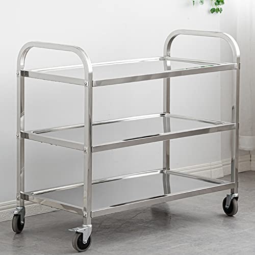 Uyoyous Stainless Steel Utility Cart 37"X20"X37" 3-Tier Large Heavy Duty Industrial Serving Cart With 360°Rotation Wheels Kitchen Island Stainless Steel Storage Trolley For Hotel Restaurant Home Use #TOP3