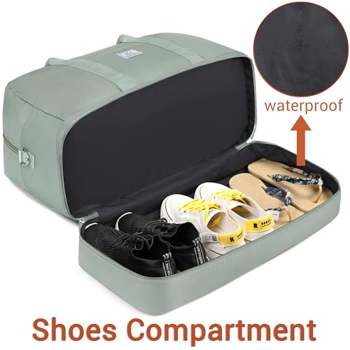 Image of Weekender Bag for Women, Large Overnight Bag Canvas Travel Duffel Bag Carry On Tote with Shoe Compartment 21 inch 3Pcs Set, D04-green, Large, Travel