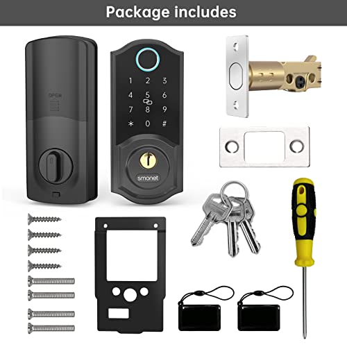 Smart Lock, Smonet Keyless Entry Door Lock For Front Door, Biometrics Fingerprint Deadbolt Electronic Bluetooth With Digital Keypads, Smartlock Auto Passcode Ttlock App For Home #TOP6