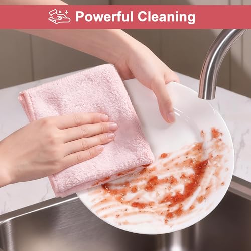 Image of JOYMOOP Microfiber Cleaning Cloths, 11.8 inch x 11.8 inch Pink Reusable Kitchen Towels, Lint-Free Cleaning Rags, Super Absorbent Cleaning Cloths for Kitchen, Car, and Household Cleaning, 18 Packs