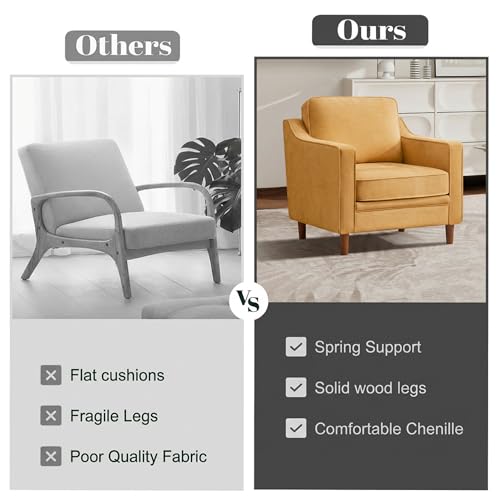 Image of Kingfun Accent Chair Set of 2, Living Room Chairs, Mid Century Reading Armchair, Chenille with Solid Wood Foot, Upholstered Modern Decor for Bedroom, Apartment