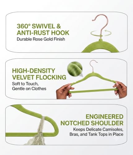 Image of 6 -Pcs Green Kids Velvet Hangers Premium 14-Inch Children's for Closet, Ultra-Thin and Cute, Non-Slip Felt Design, Small for Kids' Clothes.