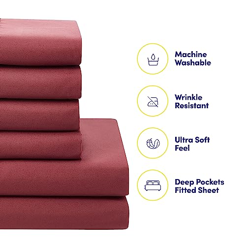 RV Short Queen Comforter Set for RV Camper - Comforter Set with Fitted & Flat Sheet, 4 Pillowcases - Tailored for RV Short Queen Beds - Cozy Essentials for Your RV Bedroom, Burgundy