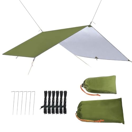 Telone per tenda da campeggio – Tarp 3 x 3 m, impermeabile, ultraleggero, anti-UV, protezione contro la pioggia, con 8 occhielli + 6 perni in alluminio + 6 corde in nylon, leggero compatto, per