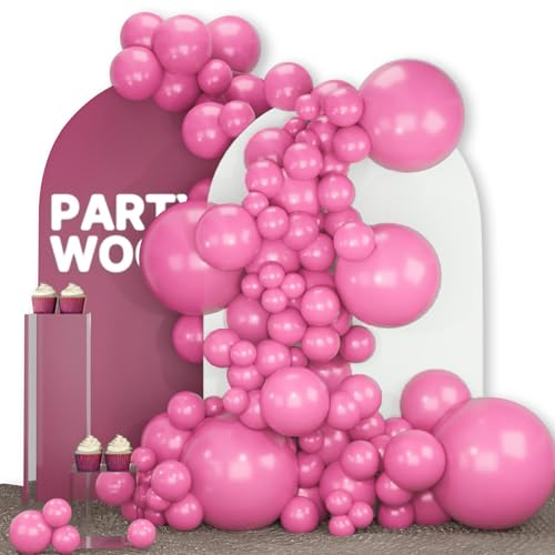 Image of PartyWoo Hot Pink Balloons 140pcs Different Sizes of 18 12 10 5 Inch Magenta Fuchsia Dark Pink Balloon Arch Kit Garland for Wedding Girl Baby Shower Princess Birthday 1950s Party Decorations Pink-Y01