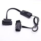 Tonsiki OBD 2 Cord 16 pin M/F Male to Female Right Angle Diagnostic Extension Cable with Power Switc