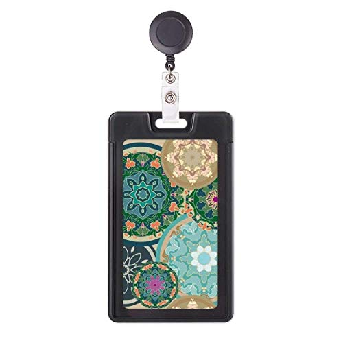 Funda retráctil para tarjetas de tela con cordón extensible y diseño colorido circular