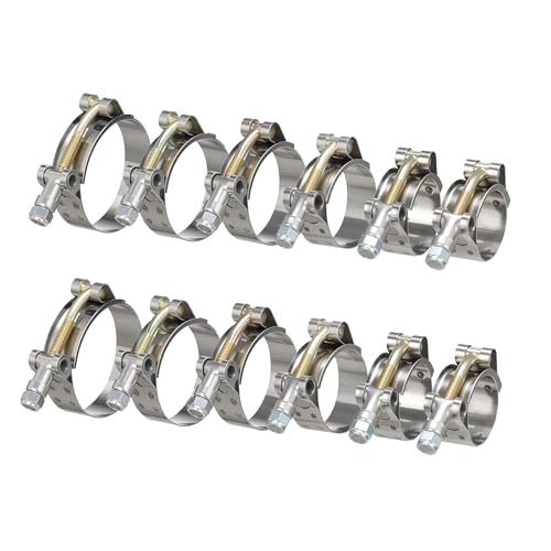 PanjinHub 20 Pack 6 Sizes T-Bolt Hose Clamps Set Working Range 28-64mm for 0.75- 2 Hose ID 304 Stainless Steel Heavy Duty Radiator Turbo Intake Intercooler Clamps