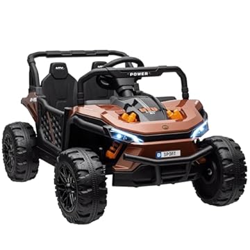 AIYAPLAY Kids Ride on Car, 12V Battery Powered Electric Truck with Remote Control, 4 Suspension Wheels, Horn, Lights, Music, USB, for Ages 3-5 Years, Brown