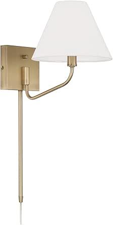Capital Lighting 656611AD-714 Chadwick White Fabric Shade Swivel Wall Sconce, 1-Light 60 Watt, 22" H x 9" W, Aged Brass