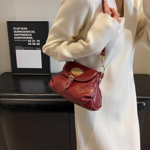 Women's Retro Shell Crossbody Bag, Oil Wax Leather/Checkered Pattern Shoulder Purse, Vintage Bucket Satchel Bag for Commute2