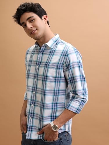 Image of Highlander Men's Slim Fit Check Shirt | Full Sleeves | Spread Collar | Casual Shirts for Men