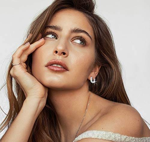 Topgrillz 14K Gold Plated Iced Out Hypoallergenic Cubic Zirconia Huggie Cartilage Cuff Hoop Earrings For Women (White Gold) #TOP2