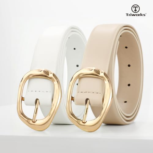 Image of TRIWORKS 2 Pack Leather Belts for Women Fashion Waist Belt with Liquid Shapes Women Belt for Jeans Pants Dresses