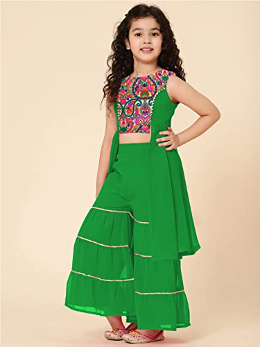 Image of A.T.U.N. (ALL THINGS UBER NICE) Girls Embroiderey Cotton Sharara Set | Traditional Ethnic Wear Clothing Set for Festival and Special Occasions