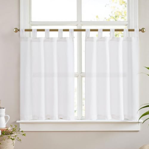 Vangao Scheibengardinen mit Schlaufen Modern Küche Weiß...