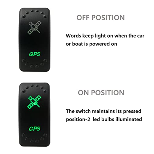 Image of Green Backlit Rocker Switch 5 Pin ON-Off Laser Etched Button Switch with Wires for Car Marine Boat UTV 20A /12V 10A /24V (GPS)