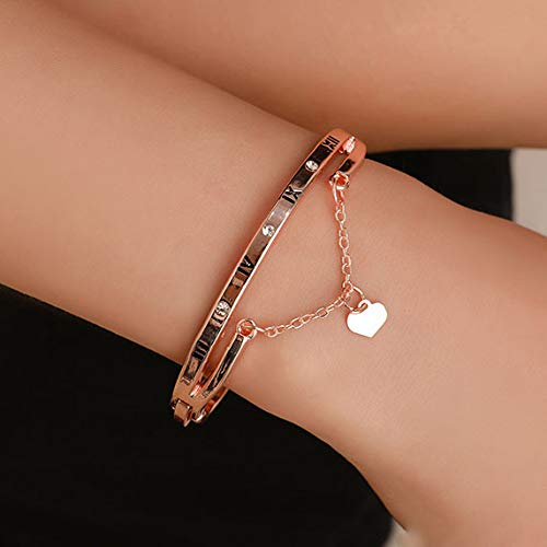 Artmiss Hand Stamped Bracelet Roman Numerals Diamond Heart Women Self Love Hand Chain (Rose Gold)
