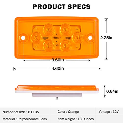 Nifeida Rectangle Truck Roof Light With Gasket, 6 Led Waterproof Amber Cab Marker Lights Clear Lens Roof Top Running Light For Volvo/Freightliner Heavy Duty Trailer Trucks(5Pack) #TOP1