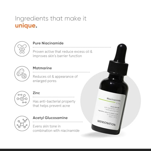 Image of Niacinamide 10% Face Serum with Matmarine, Zinc and Acetyl Glucosamine, Regulates Sebum, 30ml