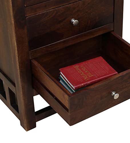 Image of Chest of Drawer for Living Room | Bedroom | Kitchen | Hall with 5 Storage Drawer (1 Piece, Solid Wood, Teak Finish, 20x18x45 Inch)