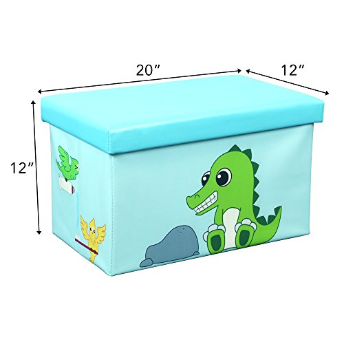 Otto & Ben Folding Storage Ottoman Chest With Foam Cushion Seat Washable Faux Leather Foot Rest Stools For Kids, 20", Crocodile And Bird #TOP2