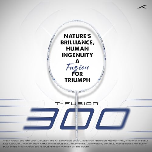 Image of Hundred T-Fusion 300 Unstrung Badminton Racket with Full Cover | 83 Grams | Maximum Tension ≤32 to 34 lbs (White)