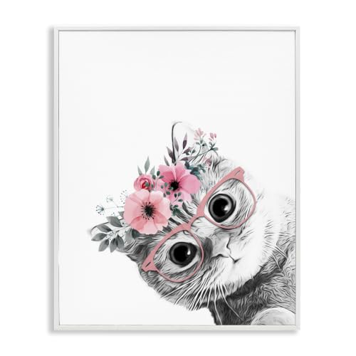 Pink Flower Crown Cat Glasses, 24 x 30 Inch Framed Giclée Print
