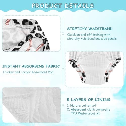 SLHKPNS Baseball Leopard_1 3 Packs Training Pants for Toddlers 5T - 5