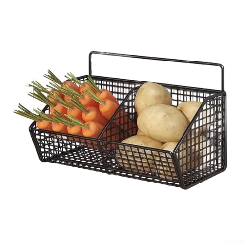 Cesta colgante de almacenamiento de especias montada en la pared para cocina, ajo, hierbas y frascos de condimentos, sin necesidad de taladrar (rejilla negra 2)