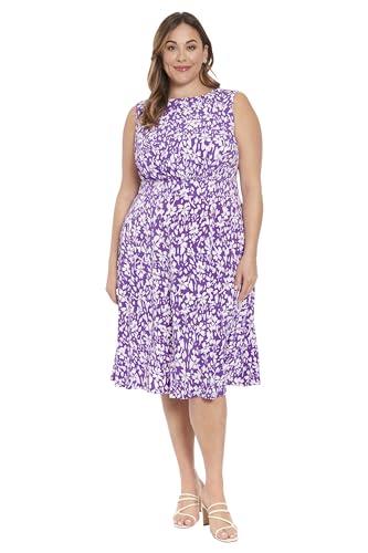 London Times Women's Dresses Sleeveless Fit and Flare Dress, Lilac/Soft White, 10