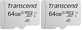 Transcend 64GB microSDHC 300S Speicherkarte, UHS-I U1 A1, bis zu 100 MB/s | Ideal für Smartphones, Tablets & schnelle App-Performance (Packung mit 2)