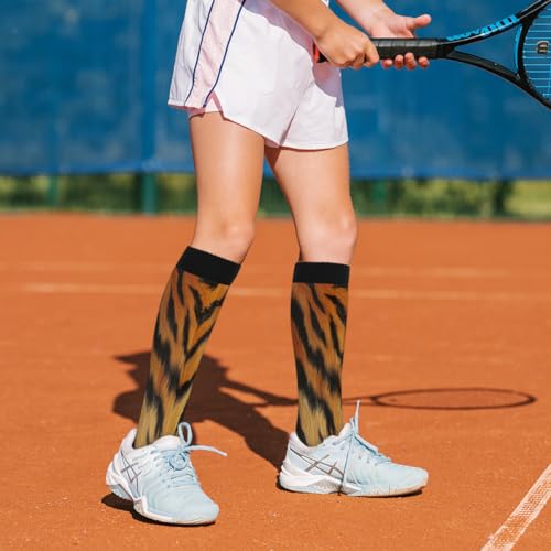 TropicalLife Tiger Stripes Print Compression Socks for Women Men, Knee High Long Socks for Athletic Running Sports Travel, 2-Pair Pack2