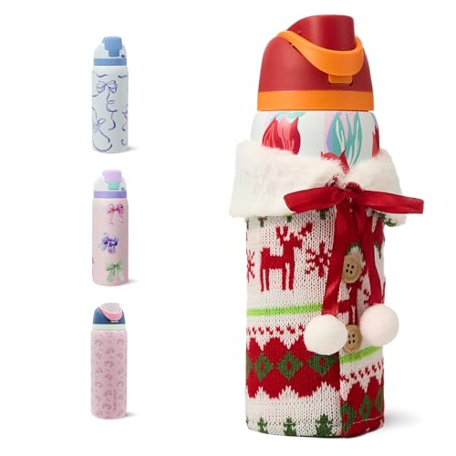 DLOCCOLD Insulated Stainless Steel Water Bottle with Straw for Sports, Travel, and School, 32oz Leak-Proof Sports Water Bottle with Bottle Cover, Sweater for Christmas Decorations