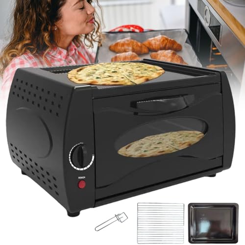 MJMLUCK Mini Horno de Pizza eléctrico, Horno tandoor de 2100 W con Abrazadera de Disco, Mini Horno de Pizza de 12 L, Control de Temperatura/Vidrio/Placa Superior Caliente, para Cocina doméstica