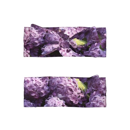 Lilac Flowers Prints Baby Bow Headband - Super Stretchy Soft Bows Hair Accessories for Newborn Infant Toddlers Kids Girls - Elastic and Skin-Friendly2