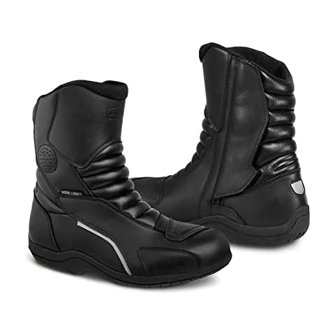 WORKLAND 80006 Men´s Motorcycle Leather Boots, Air vents breathable With Protections, Touring Boots Sport, Rubber sole Slip Resistant, Reflective, Black, 9 UK Cover