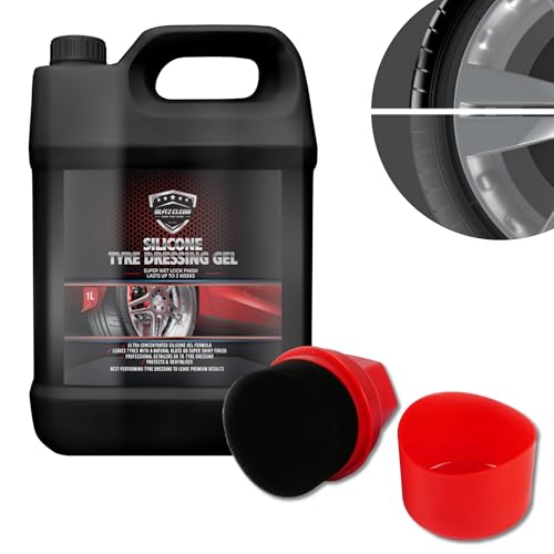 1000ml Silicone Tyre Shine & Trim Dressing Gel Kit Tyre Black With Applicator & Integrated Pot Super Gloss Tyre Dressing Formula Lasts up to 3 weeks Ultra Wet Look Finish (1 Litre Kit)